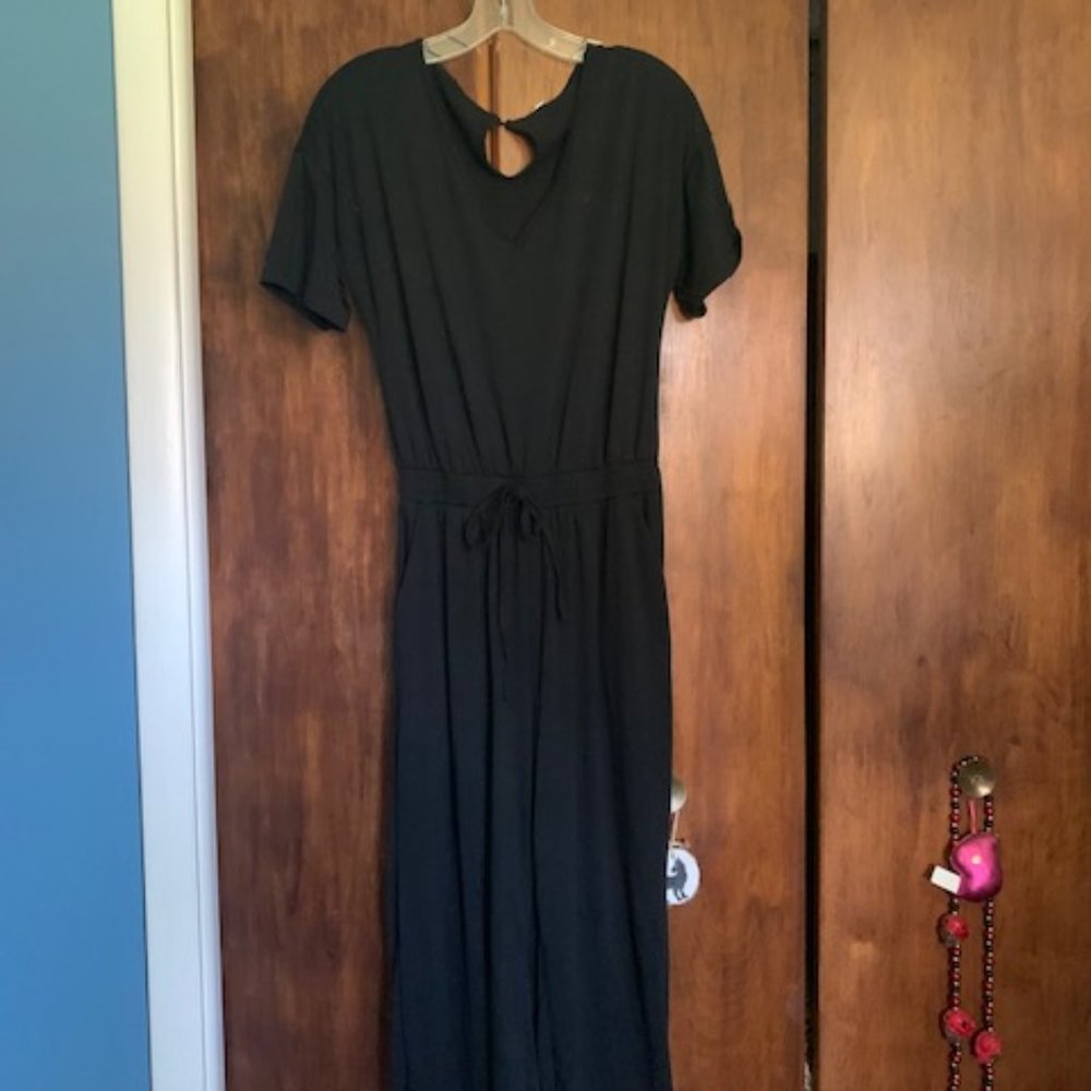 Black Casual Jumpsuit Medium Pockets Drawstring